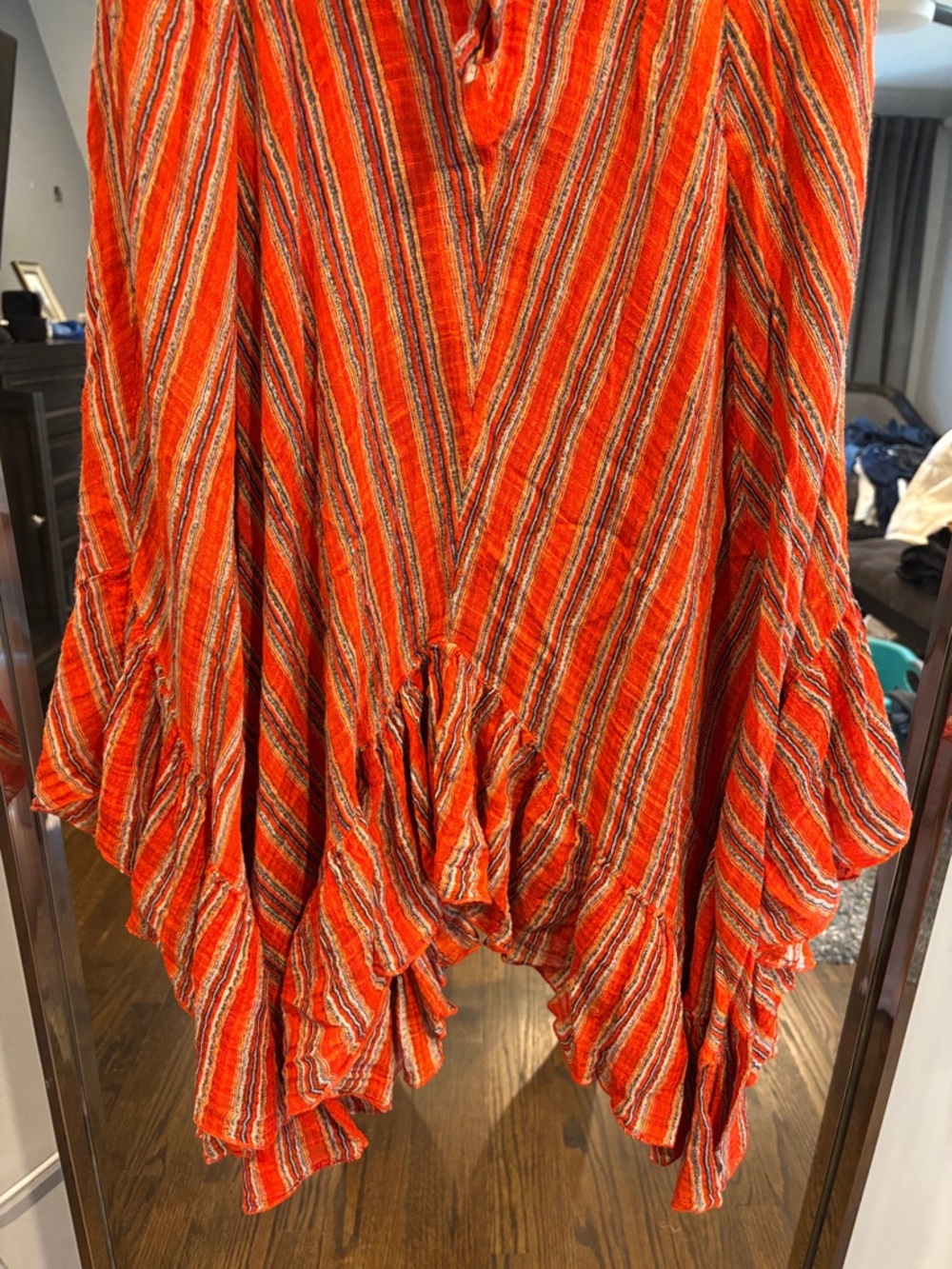 Free People Orange Striped High waisted Ruffle bottom Skirt - Picture 4 of 6